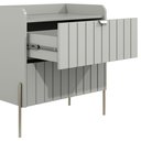 Ver imagem 6 de Mesa de Cabeceira Moderna Moriah 60cm MDF Alto Padrão Off White Pés de Ferro Champagne
