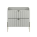 Ver imagem 5 de Mesa de Cabeceira Moderna Moriah 60cm MDF Alto Padrão Off White Pés de Ferro Champagne