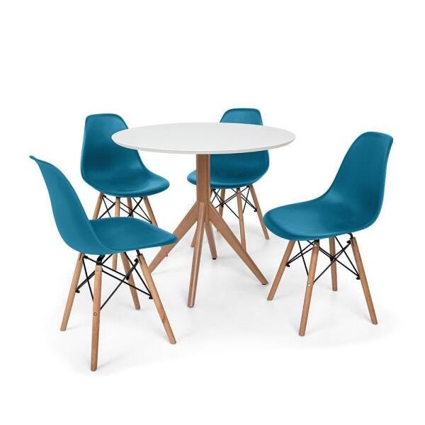 Conjunto Mesa de Jantar Maitê 80cm Branca com 4 Cadeiras Charles Eames - Turquesa - 1