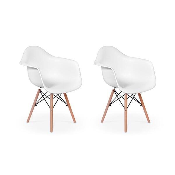 Kit 2 Cadeiras Charles Eames Wood - Daw - com Braço - Design - Branca - 1