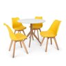 Conjunto Mesa de Jantar Maitê 80cm Branca com 4 Cadeiras Eames Wood Leda - Amarela - 1