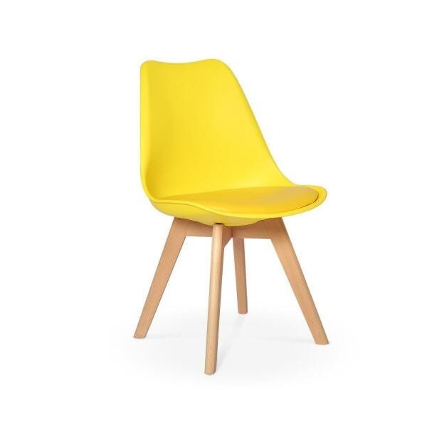 Conjunto Mesa de Jantar Maitê 80cm Branca com 4 Cadeiras Eames Wood Leda - Amarela - 2