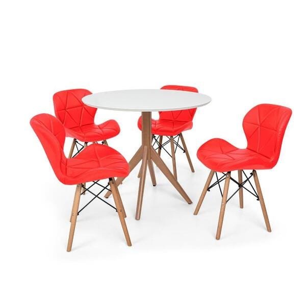 Conjunto Mesa de Jantar Maitê 80cm Branca com 4 Cadeiras Eames Eiffel Slim - Vermelha - 1