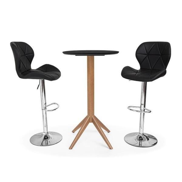 Conjunto Mesa Bistrô Geovana 60cm Preta com 2 Banquetas Slim - Preta - 1