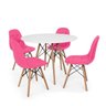 Conjunto Mesa Eiffel Branca 120cm + 4 Cadeiras Dkr Charles Eames Wood Estofada Botonê - Rosa - 1
