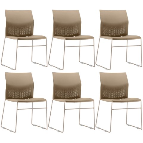 Kit 06 Cadeiras Empilhável Fixa Link F02 Base Aço Nude - Lyam Decor