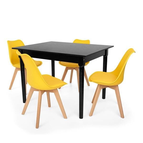 Conjunto Mesa de Jantar Robust 110x90 Preta com 4 Cadeiras Eames Wood Leda - Amarela - 2