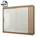 Ver imagem 4 de Guarda Roupa Casal MDF Arizona 02 Portas de Correr 04 Gavetas 232,5x242,5x56,5cm Freijó Off White