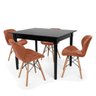 Conjunto Mesa de Jantar Robust 110x90 Preta com 4 Cadeiras Eames Eiffel Slim - Marrom - 1