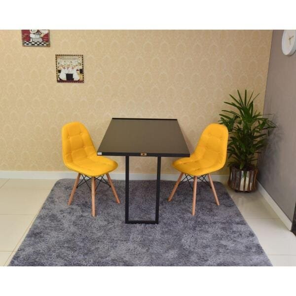 Conjunto de Mesa 120 x 75 Preta + 2 Cadeiras Botonê - Amarela - 1