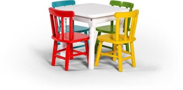 Conjunto Mesa 60x60 com 4 Cadeiras Infantil Colorido I - Disamóveis - 1