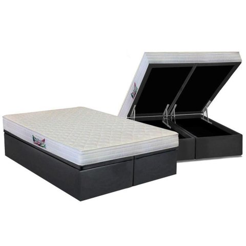 Cama Box Baú Queen: Colchão Ortopédico Herval D28 / Ag65 Frontier + Base Crc Suede Gray(158x198)