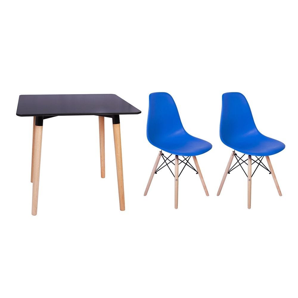 Kit Mesa Jantar Eiffel 80x80 Preta + 2 Cadeiras Charles Eames Eiffel - Azul - 1