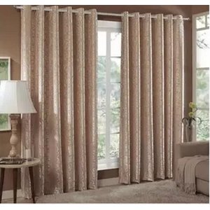 Cortina Jacquard Sala e Quarto 5,00x2,50 Bege Ilhós Quadrado Cromado