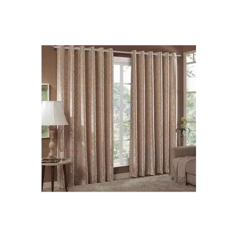 Cortina Jacquard Sala e Quarto 5,00x2,50 Bege Ilhós Quadrado Cromado