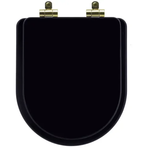 Assento Sanitário Poliéster Soft Close Nuova Preto para Vaso Deca com Ferragem Dourada