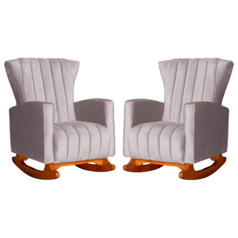 Conjunto 2 Poltronas Estofadas de Balanço Melinda Veludo Rose - LM DECOR