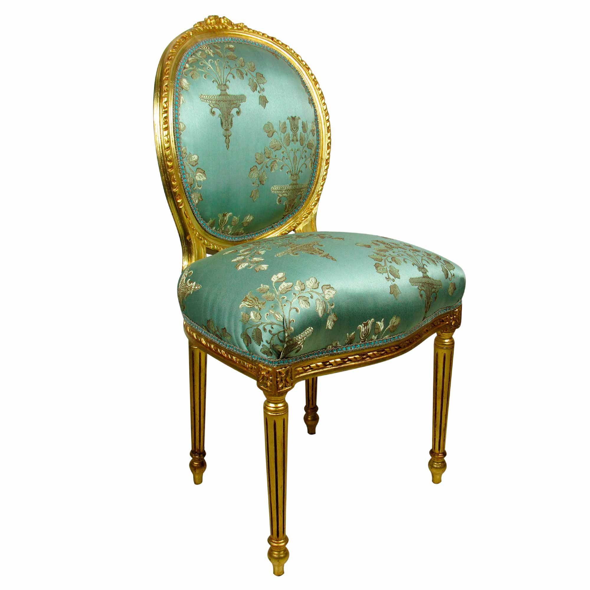 Cadeira Clássica Medalhão cor Azul Tifanny - Cadeira de Madeira com Detalhes em Acabamento - Estilo  - 4