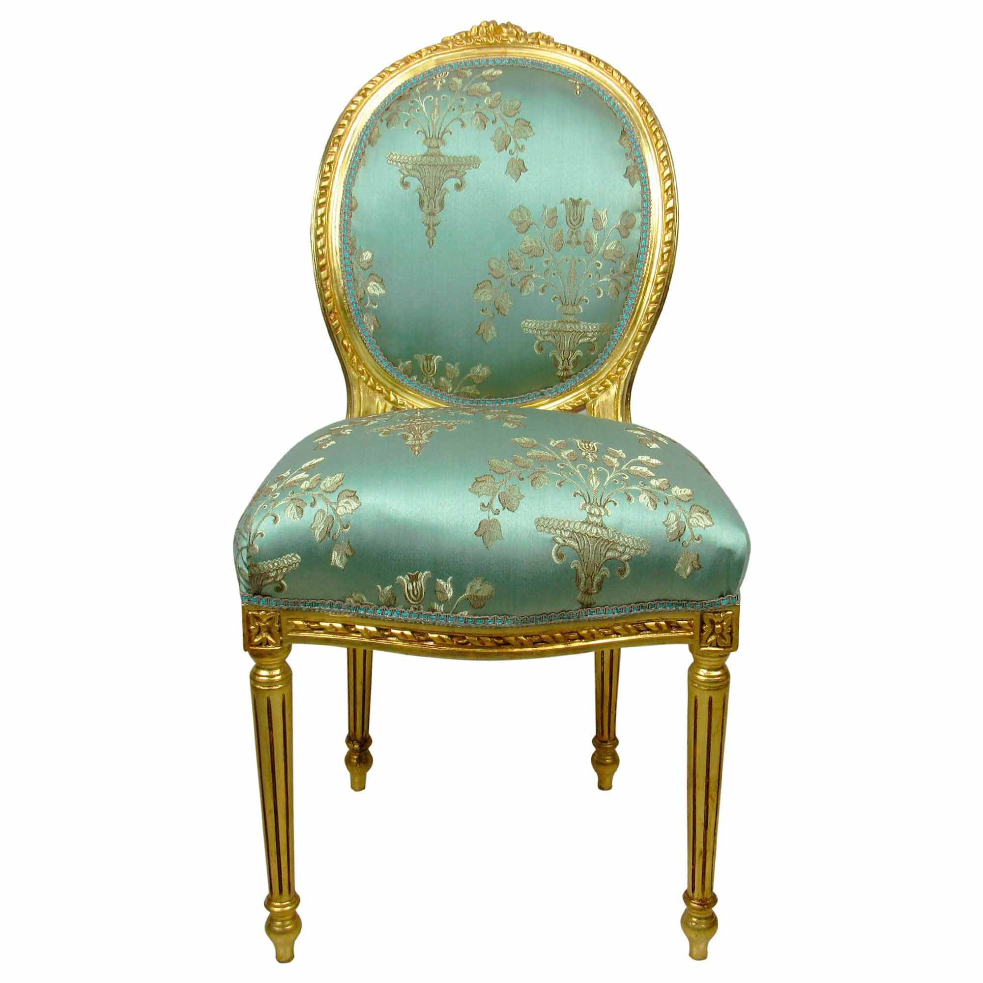 Cadeira Clássica Medalhão cor Azul Tifanny - Cadeira de Madeira com Detalhes em Acabamento - Estilo  - 1