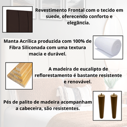 Cabeceira Queen Estofada 160cm Slim Veludo com Frames:marrom - 5