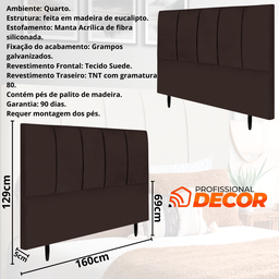 Cabeceira Queen Estofada 160cm Slim Veludo com Frames:marrom - 3