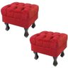 Kit 2 Puff Retrô Luis XV Capitonê Suede Vermelho - 1