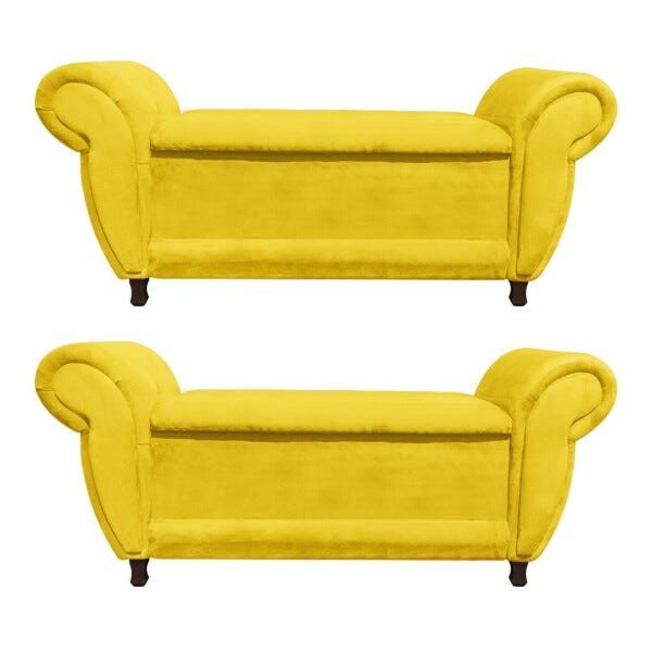 Kit 2 Sofás Retrô com Baú Itália Namoradeira Calçadeira Suede Amarelo D'Rossi - 1