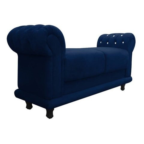 Sofá Retrô Barcelona Namoradeira Calçadeira Suede Azul Marinho com strass D'Rossi