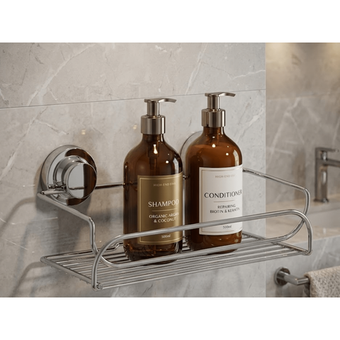Prateleira Porta Shampoo Inox com Ventosa Dupla para Banheiro