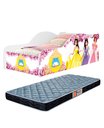 Ver imagem 1 de Cama Carro Solteiro com Proteção Lateral de Mdf Adesivada Das Princesas com Colchão D20