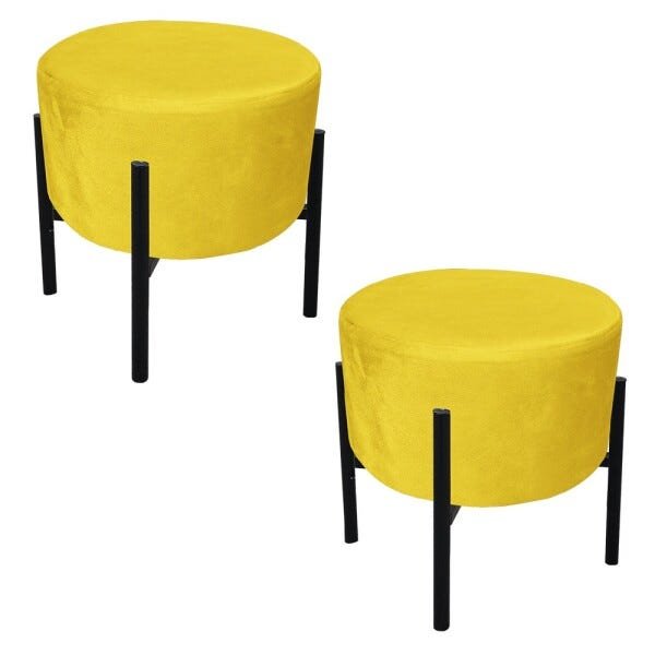 Kit 2 Puffs Iron Suede Amarelo Base Palito D'Rossi - 1