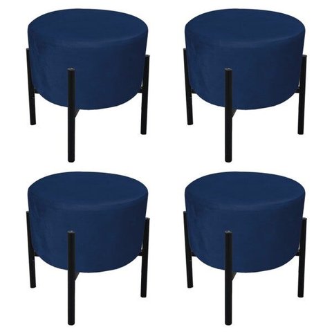 Kit 4 Puffs Iron Suede Azul Marinho Base Palito D'Rossi