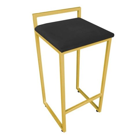 Banqueta Pietra Suede Preto D'Rossi Base Dourado D'Rossi
