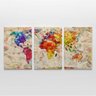 Quadro Decorativo Mapa Mundi Colorido em Papel Envelhecido 3 Telas - 2