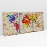 Quadro Decorativo Mapa Mundi Colorido em Papel Envelhecido 3 Telas - 3