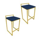 Ver imagem 1 de Conjunto 02 Banquetas Pietra Suede Azul Marinho Base Dourado D'Rossi