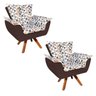 Kit 2 Poltronas Giratória Opala Composê D87 com Suede Base de Madeira - Marrom - 1