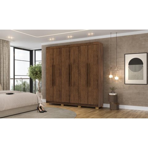 Roupeiro Elegance 6 Portas e 2 Gavetas Internas - Cor Imbuia Rústico - Vila Rica