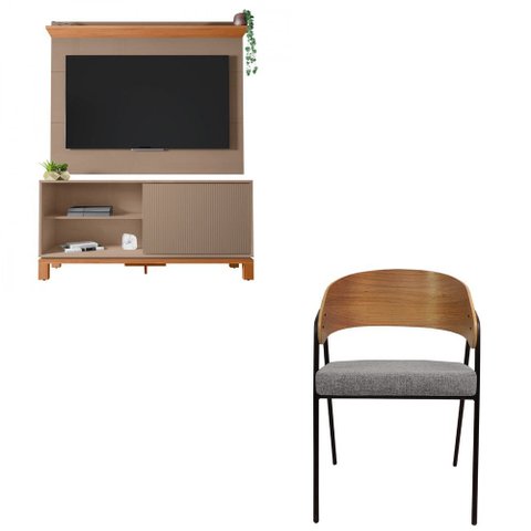 Combo Sala Copa Painel Rack Jace + Poltrona Cadeira Aero Caemmun