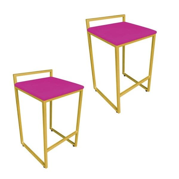 Conjunto 02 Banquetas Pietra Suede Pink Base Dourado D'Rossi - 1