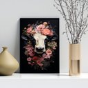 Ver imagem 1 de Quadro Decorativo Vaca com Flores 45x34cm:moldura Preta