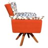 Kit 2 Poltronas e 1 Puff Giratório Opala Composê D87 Suede Base Madeira - Laranja - 6