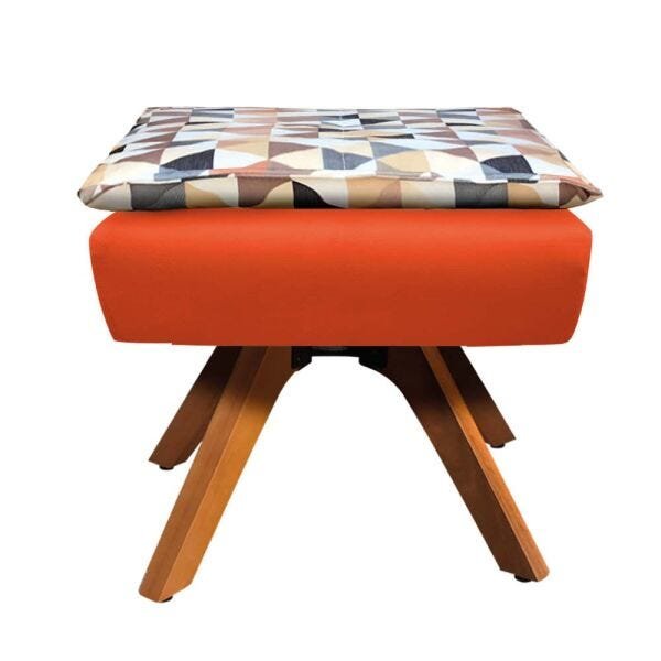 Kit 2 Poltronas e 1 Puff Giratório Opala Composê D87 Suede Base Madeira - Laranja - 7