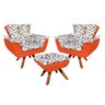 Kit 2 Poltronas e 1 Puff Giratório Opala Composê D87 Suede Base Madeira - Laranja - 1