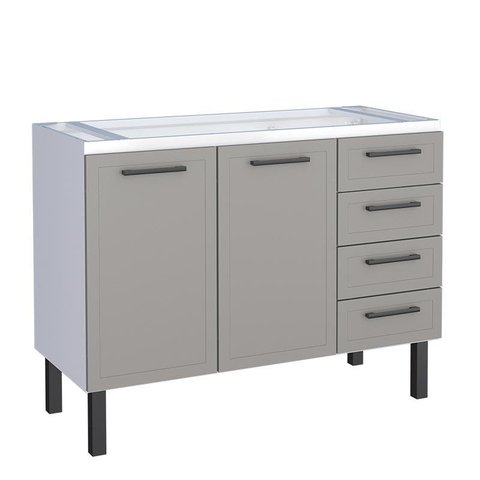 Gabinete de Aço Para Pia 120cm Juno/Apolo 4 Gavetas Cozimax Cinza Argila