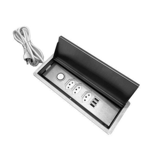 Porta Tomadas Embutir Bancada Cozinha Ilha Comercio Inox 3 Tomadas 3 Usb Cozix