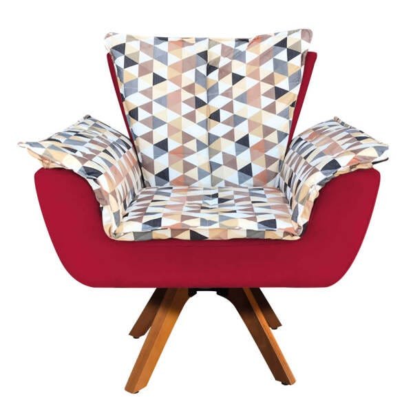 Poltrona Giratória Opala Composê D87 com Suede Base de Madeira - Vermelho - 2
