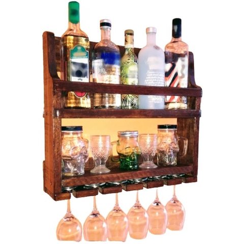 Barzinho Adega de Parede 5 garrafas e 6 taças verniz