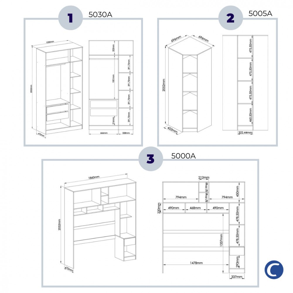 Quarto Modulado Móveis Castro 3 Peças - 20