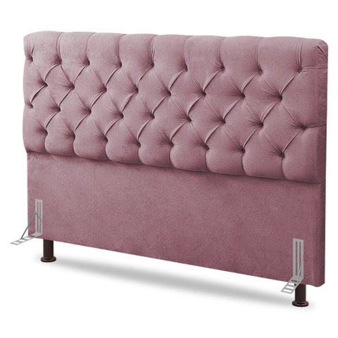 Cabeceira Cama Box Casal King Size Lylla 195cm Capitonê com Frame Veludo Rosê - Desk Design